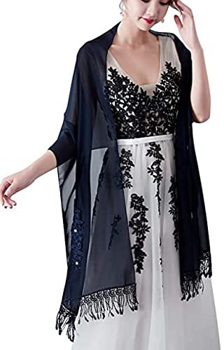 Damen Stickerei Chiffon Schal Sommer Stola Rechteck für Abendkleid Party Elegant Braut Schal Hochzeit Brautjungfer Abschlussball Schalverpackung Schal（Dunkelblau,Einheitsgröße）