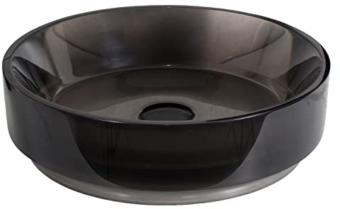 BERNSTEIN - Vasque Lavabo Rond à poser Noir Brillant Ø42x11cm + Bonde pop-up, Lave main Résine transparente - Design, Robuste & Durable - NT2430G