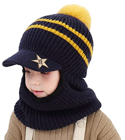 Baby Schalmütze, Wintermütze Mädchen Jungen Beanie Mütze mit Bommel Strickmütze Ohren Mütze Kindermütze Baumwolle Schalmütze Plüsch Mütze Baby Beanie Hut Babymütze für Jungen Mädchen 0-3 Jahre