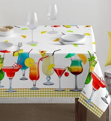 LARA MORADA - Tovaglia da Tavola, per Pranzo e Cena, Cotone Ioneta, 70% Cotone 30% Poliestere, Stampa Digitale Linea Elegance, 6 Posti, 140cm x 180cm, Cocktail