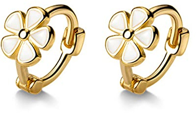 6mm Tiny Cute Flower Hoop Sterling Silver Mini Small Cartilage Hoop Earrings for Women Girls Teens Hypoallergenic Dainty White Enameled Daisy Flowers 18g Piercing Huggie Hoops