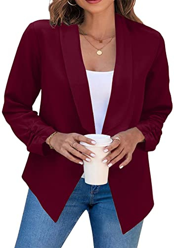 YMING Donna Lavoro D'ufficio Abito Primaverile Abito da Ufficio Cardigan Elegante Ol Blazer A Maniche Lunghe Blazer da Lavoro Sottile Vino Rosso XL