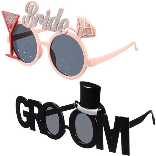 Gadpiparty 2er-Set Partybrillen für Braut & Bräutigam, Foto-Requisiten für Hochzeit, Junggesellenabschied & JGA, Robuster Kunststoff, Rosa & Schwarz