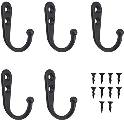 ALLY-MAGIC 5 Stück Wandhaken Kleiderhaken mit 10 Schrauben, Bademantelhaken Kleiderbügel für Küche, Badezimmer, Schlafzimmer, Schal, Tasche, Handtuch, Schlüsselkappen (schwarz) Y6-BGYG