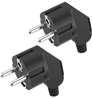 2 Stücke Schuko Stecker,Schutzkontakt-Stecker mit Knickschutztülle,Euro Stecker 250V (16A) für 8-10mm Kabel,Schuko Winkelstecker,Schukostecker Abgewinkelt,IP20 für Den Innenbereich,Schwarz