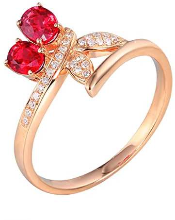 Epinki Echt Gold Pärchen Ringe Rosegold 18 Karat 750 Frauen, Rubin Freundschaftsringe Rot 0.75ct 4 Klaue 750 Rotgold mit Diamant, Gr.57 (18.1)