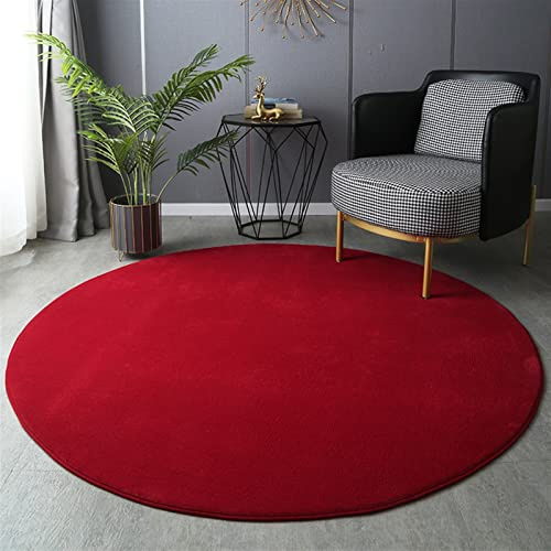 GIBZ Runder Teppich Koralle Samt Weicher Dicker Teppich Solide Antirutsch Matte für Kinderzimmer Wohnzimmer Schlafzimmer, Rot, 120×120cm