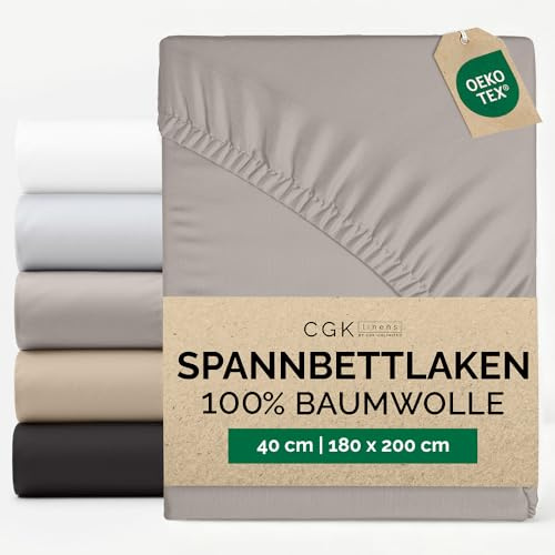 Spannbettlaken 180x200 - Baumwolle Mako Satin 40cm (16) tief - Hellgrau