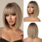 OUFEI Ombre Blonde Bob Perruque avec Frange Courte Perruque Droite pour Les Femmes Perruques de Cheveux Synthétiques Cosplay Utilisation Quotidienne De La Fête