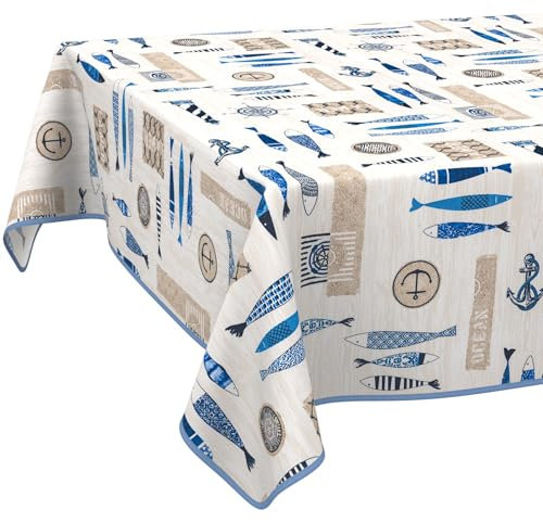 Stoff Tischdecke Tischwäsche Textil Tischtuch Baumwolle Polyester Gewebe abwaschbar pflegeleicht, in rund oval eckig Maritim 160x120cm mit Saum (Eingefasst)