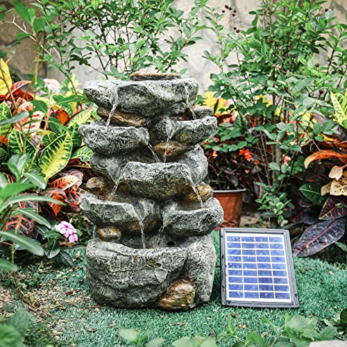 Fontana da giardino per interni/esterni Fontana da giardino per esterni Fontana da pavimento in pietra per esterni Cascata con luce a LED Decorazione da giardino per terrazza, patio, portico,