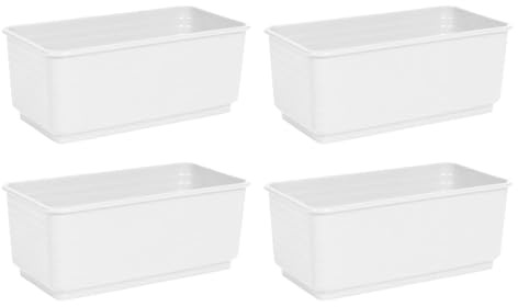 Acan Pack de 4 Jardineras Rectangular Blanca de plástico 10 x 24,7 x 13 cm, Maceta, macetero, Recipiente para Plantas y Flores, Uso Interior o Exterior, balcón, terraza, hogar