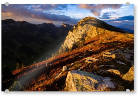 artboxONE Acrylglasbild 30x20 cm Natur Sonnenuntergang am Niederhorn - Bild niederhorn Baum Berg