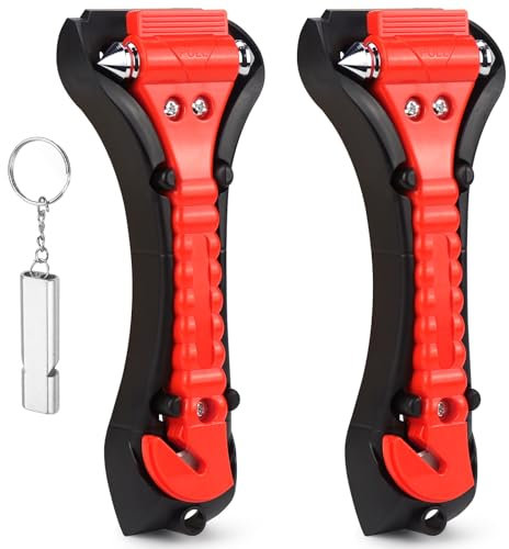 SANOU Marteaux De Secours pour Voiture Brise Vitre Coupe Ceinture 2 en 1 Marteaux De Voiture Securite pour Voiture, Bus, Voiture De Tourisme, Camion(Lot De 2)
