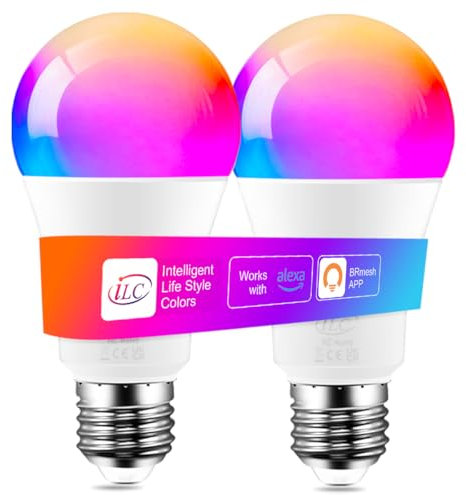 iLC Lampadine Alexa, 12W E27, Compatibile con Alexa (sono necessari i dispositivi Echo), LED Lampadina Smart, 2700K-6000k CCT + Multicolore (2 pezzi)