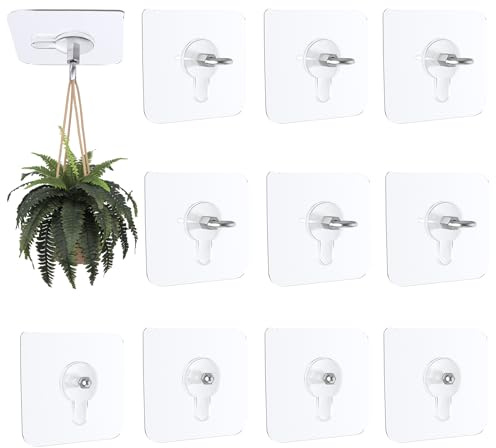 JINGHANGER 12 Stück Selbstklebende Haken Klebe Deckenhaken zum Aufhängen für pflanzen Ohne Bohren Wandhaken für Pflanzen Windspiele Dekorationen Lichter 6x6cm