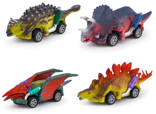 MUYAPAY 4 Stück Dinosaurier Spielzeug Auto Kinder Spielzeug Fahrzeug | Dino Zurückziehen Monster Truck Power Trägheitsbetriebene Fahrzeuge Rennwagen Spielsets für Kinder Geschenk
