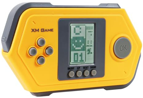 HLF Retro Blockspielkonsole Coole Form 26 Bausteinspiele Silikonknopf Einstellbare Geschwindigkeit/Schwierigkeit Handheld-Spiel-Puzzlespielzeug Geschenke für Kinder/Geburtstage/Ferien (Yellow)