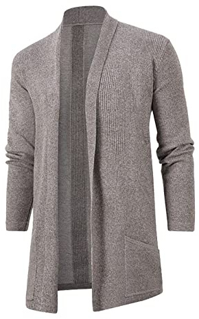 Duohropke Cárdigan para hombre con capucha larga ligera deportiva ropa de calle chaqueta voladora de punto fino chaqueta de verano primavera de punto de manga larga chaqueta de camisa asiática, caqui,