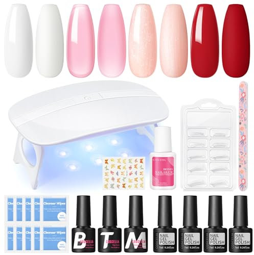 COSCELIA Gel Nagellack Set mit UV Licht 4 Farben Nagellack Set und Base Coat Top Matte Coat Gel mit Nagel Dekoration Basic Tools für Nageldesign