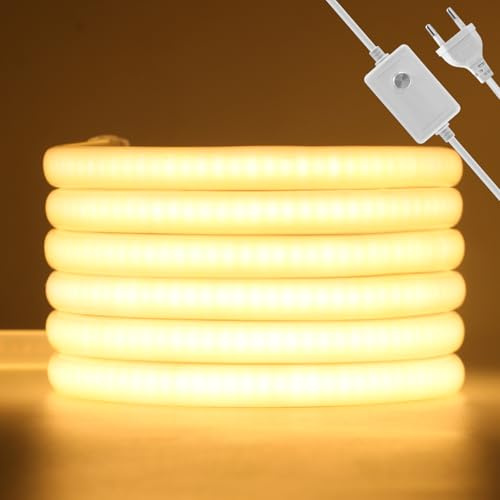 Wisada Neon LED Band 20M, AC220-240V 288LEDs/m Superhell Flexible FCOB LED Leuchtband(Schnitt alle 50cm), Dimmbar Warmweiß COB Streifen für Weihnachten Party Heim DIY Deko