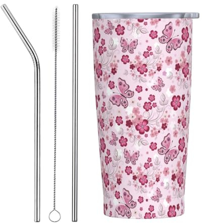 VOSERY Botella de agua de 20 onzas con tapa y popote, vaso aislado de acero inoxidable, taza de café de viaje personalizada