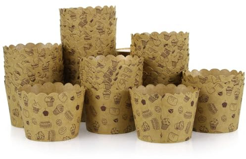 50 moldes de papel kraft marrón para magdalenas, magdalenas, panettone de Pascua, panettone, moldes de papel para panetones