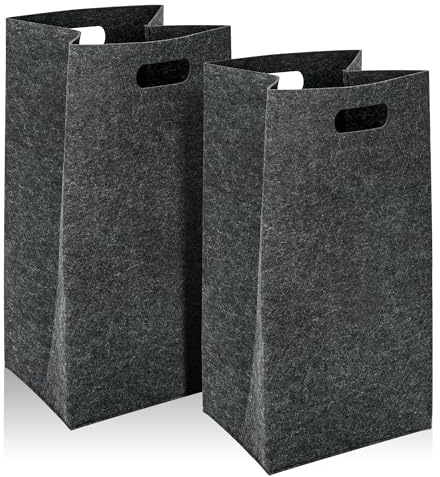 aleawol Wäschekorb Filz 60L Wäschesammler Schmal, 2 Stück, 57.5x30x24cm | Verdickt Filzkorb Aufbewahrung, Groß Faltbar Filzkorb, Filz Dunkelgrau Schmutzwäsche Sammler für Schlafzimmer, Badezimmer
