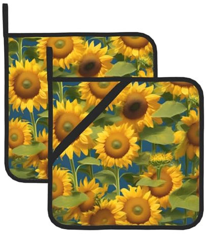 YHBLYKXP Set di 2 presine estive con stampa di girasole, presina resistente al calore, per barbecue
