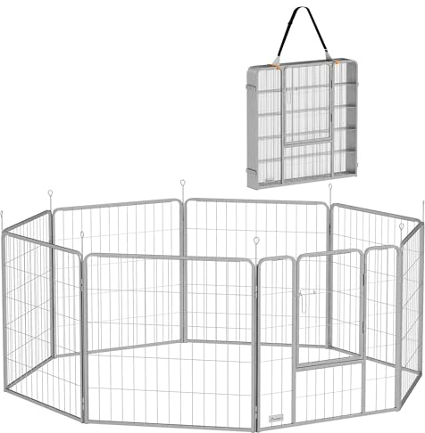 PawHut Welpenlaufstall 8-TLG Welpenauslauf mit 8 Gitterplatten 80 cm hoch | Tür, Erdspießen, Flexibel, Schutzplane, Freilaufgehege, Hundelaufstall, Laufstall für Hund Katze Welpe, Laufgitter