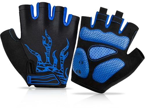 BTNEEU Guantes Ciclismo Medio Dedo Guantes MTB Cortos, Guantes Ciclismo Verano Gel Antideslizante Transpirable, Guantes Bicicleta Montaña Carretera para Hombre y Mujer (Azul-B, S)