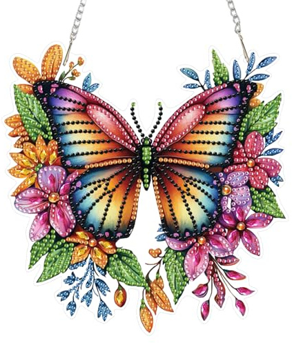 DOMROM Diamond Art Painting Anhänger, Schmetterling Diamond Painting Fensterbilder anhänger, Diamond Painting Hängende Ornament Kinder Erwachsene Blumen Diamant Malerei Basteln Tür Fenster Deko