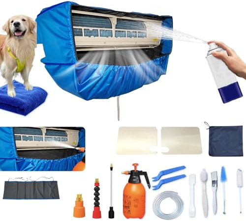 Kikepilm Kit De Nettoyage pour Climatiseur Split(Panneaux Latéraux Améliorés), avec Un Espace Supplémentaire Sac De Nettoyage pour Climatiseur Split(Bleu foncé, Petit, 18 pièces)