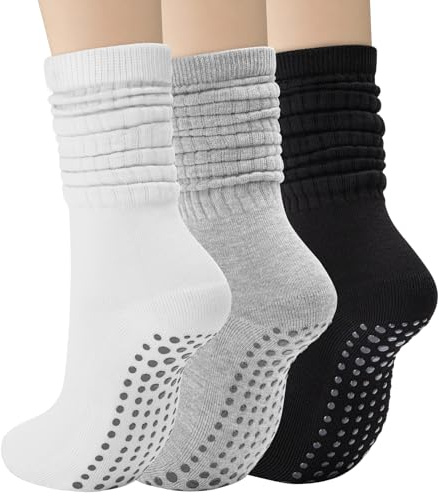 Aurmly Calcetines Pilates Mujer Antideslizantes Tres Pares, Calcetines Largos de Algodón Mujer para Pilates Yoga Ballet Deporte, EU36-41
