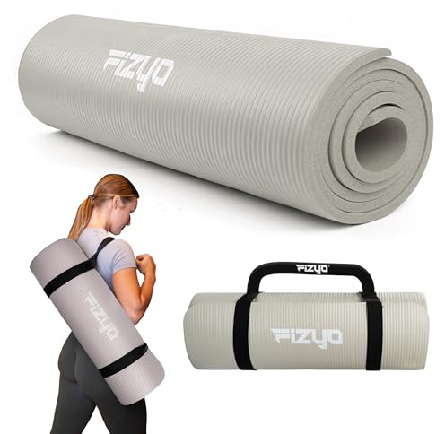 Fizyo Tappetino Yoga antiscivolo per yoga ginnastica e pilates in schiuma NBR tappetino fitness spesso per allenamento ed esercizi a casa 190 x 60 x 1,5 cm, Grigio