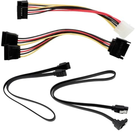 Kit Completo de Cables SATA III y Adaptadores de Alimentación: Cables de Datos Rectos y a 90 Grados, Divisor de Alimentación SATA, Adaptador Molex, Ideal para SSD y HDD, Negro