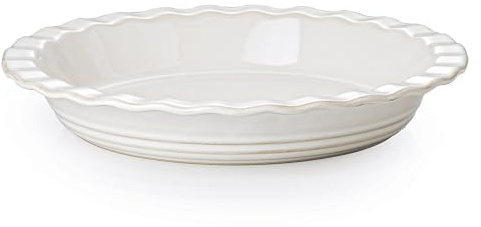 MIKIGEY Lot de 1 moule à tarte en céramique pour cuisson de 22,9 cm, 1,275,7 g, plat de cuisson à quiche pour four, assiette à tarte décorative de style rustique, passe au four, blanc cassé