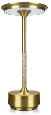 MMOBIEL Lampada da Tavolo Senza Fili Lampada LED Ricaricabile in Metallo con Touch Control, Dimmer Continuo a 3 Colori, Batteria 5200mAh, USB-C per Camera, Patio, Interno/Esterno – Oro