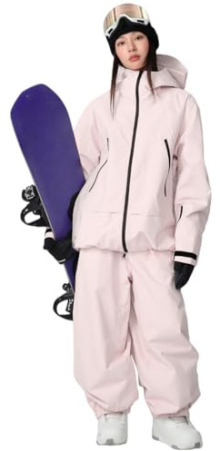 HOUZONIY Ensemble de veste de ski et de pantalon de ski pour homme et femme, combinaison de ski 2 pièces, veste de neige respirante avec bretelles, pantalon de neige coupe-vent pour le ski et le