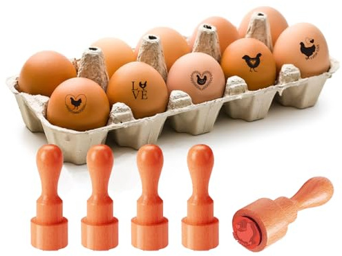 AHANDMAKER 5 Stile Stempel Für Frische Eier Mini Stempel Mit Cartoon Henne Und Liebesherz Eierstempel Aus Holz Dekorative Hühneretikettenstempel Für Eierzüchter Und Besitzer Kartenherstellung