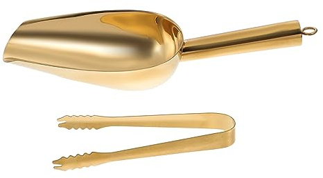 Gatuida Pinzas y Pala Inoxidable para Hielo Multifuncional Resistente y Ligera para Cocina Bar y Restaurante Diseño Dorado para Cubitos y Bolas de Hielo