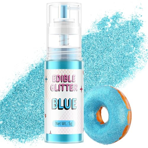 Waysroma Essbarer Glitzer Spray 5g Goldpuder Essbar für Backen Lebensmittel Glitzer für Getränke, Erdbeeren, Cupcakes, Osterkuchen, Fondant, Cocktails, Schokolade (Blau)