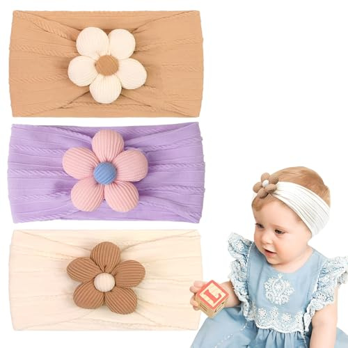 COYUN 3 Piezas Niñas Diademas Estirable Nylon Diademas Hechas a Mano Cabello Accesorios para Neonatal Lactante Niño Pequeño Niños