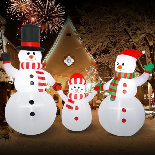 Quntis 240cm x 180cm Aufblasbarer Schneemann XXL, LED beleuchtete Weihnachtsdeko Außen, IP44 wasserdichte Weihnachtsfigur, Große Leuchtfigur mit Gebläse, Outdoor Gartendeko für Weihnachten Balkon Hof