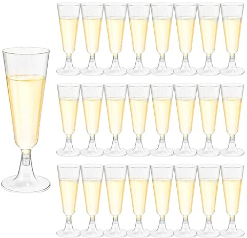 Marnovest 25 PCS Champagne Flutes, 160ml Reusable Plastic Champagne Flutes Set for Wedding, Party Decor, Birthday, Anniversary Events, Clear
