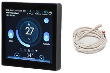 Gettimore Thermostat à écran couleur pour chaudières à gaz, 86 x 86 mm, taille standard avec support multilingue, blanc
