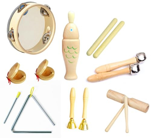 LLTCMYGS Jouets musicaux Orff, Instruments de Percussion en Bois Naturel Montessori pour Enfants (8 pièces)