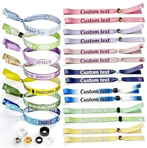 Gloryage Personalised Custom Cloth Wristbands with Text Logo - Bulk Fabric Security Bands 10-5000 Pcs for Events, Festivals, Concerts, Weddings, Clubs & VIP Party Access Control Tags