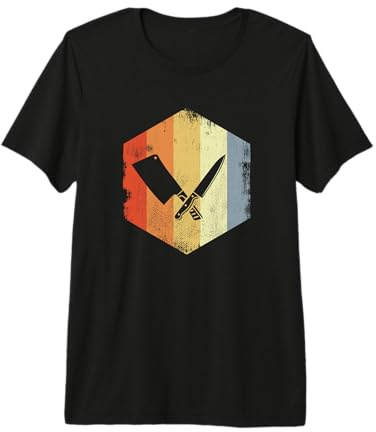 Couteau et Hachoir Croquis de la Personne Viande Boucher T-Shirt Haut de Gamme