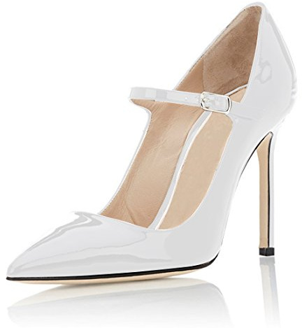 Soireelady Mary Janes Femmes Escarpins | Bride Cheville Talon Haut 10CM | Sexy Talon Aiguille Blanc EU35